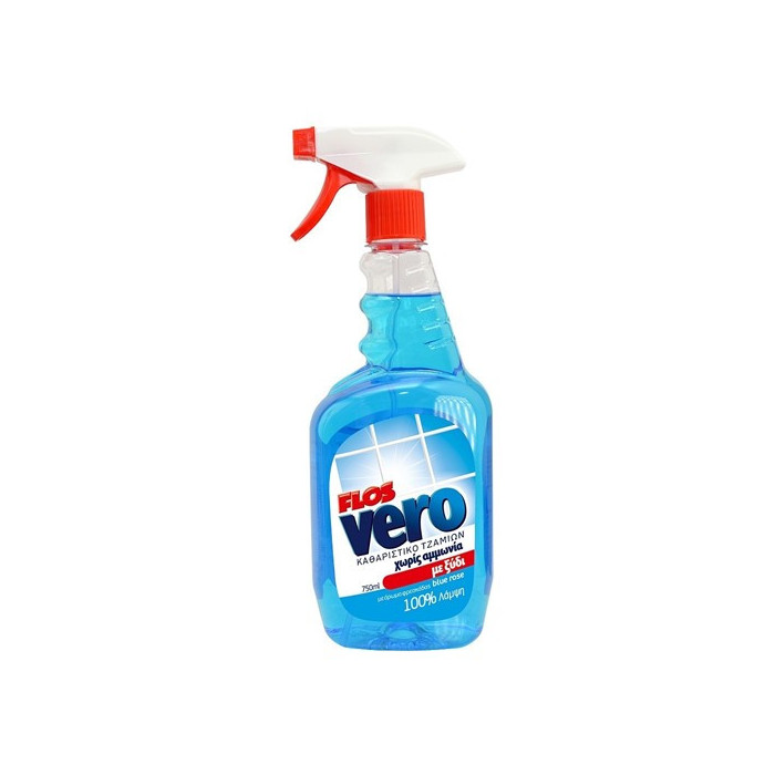 Flos vero υγρό καθαριστικό τζαμιών blue rose με ξύδι spray 750ml