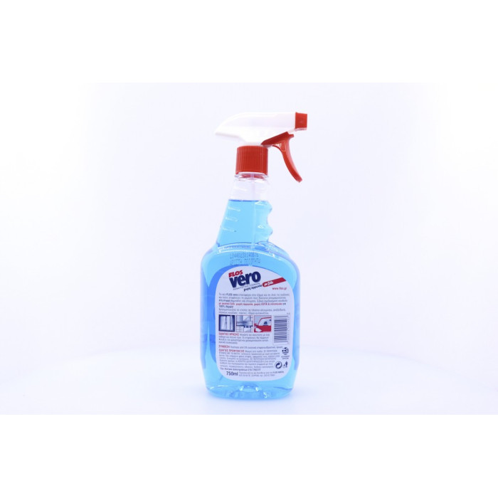 Flos vero υγρό καθαριστικό τζαμιών blue rose με ξύδι spray 750ml