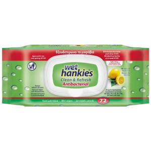 Wet Hankies υγρά αντιβακτηριδιακά μαντηλάκια λεμόνι 72τεμ  - 1