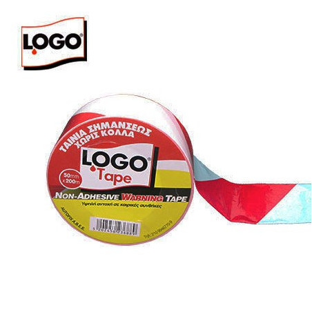 Logo tape ταινία σημάνσεως χωρίς κόλλα κόκκινη-λευκή 50x200m