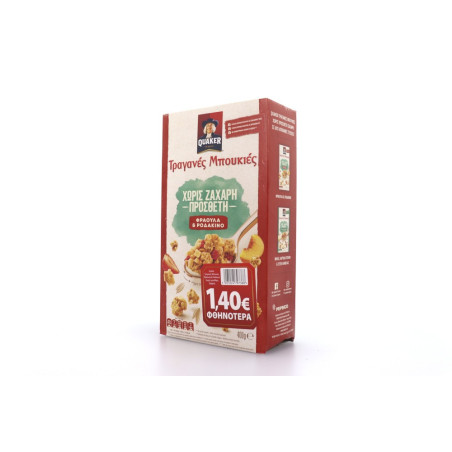 Quaker τραγανες μπουκιες χ, ζαχαρη 400gr, φραουλα -1,40€