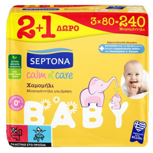 Septona calm n care μωρομάντηλα χαμομήλι baby 3x80τεμ Septona - 1