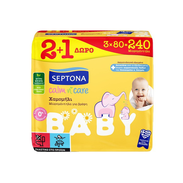 Septona calm n care μωρομάντηλα χαμομήλι baby 3x80τεμ Septona - 1