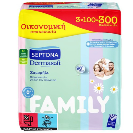 Septona dermasoft μωρομάντηλα family 3x100τεμ