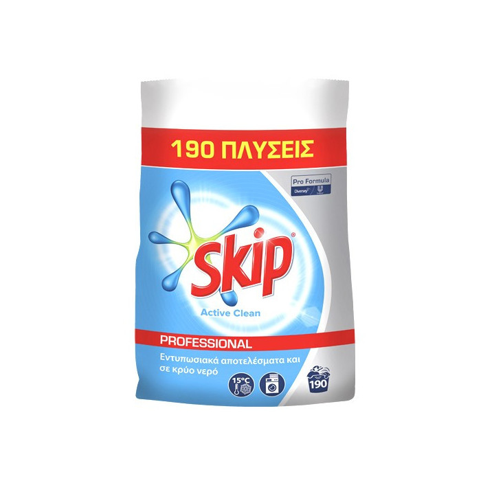 Skip σκόνη απορρυπαντικό πλυντηρίου ρούχων active clean 190μεζ 12,35kg