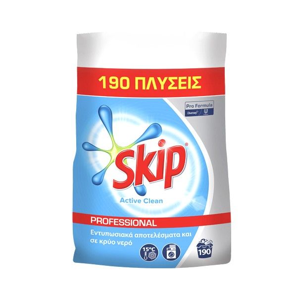 Skip σκόνη απορρυπαντικό πλυντηρίου ρούχων active clean 190μεζ 12,35kg