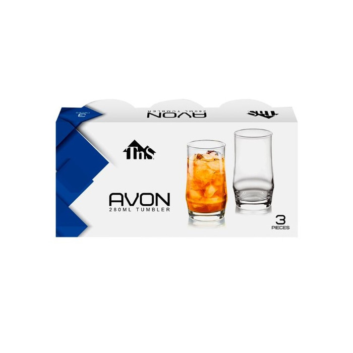 Tns ποτήρια γυάλινα νερού διαφανές avon tumbler 280ml 3τεμ