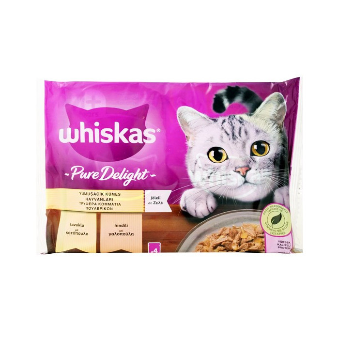 Whiskas γατοτροφή adult pure delight πουλερικά 4x85gr