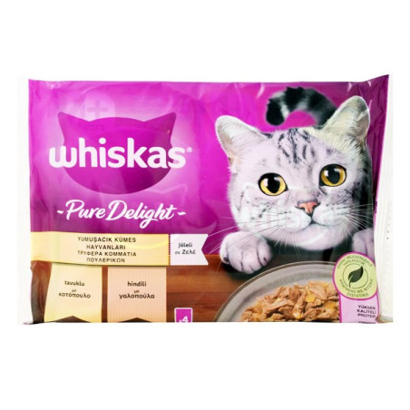 Whiskas γατοτροφή adult pure delight πουλερικά 4x85gr