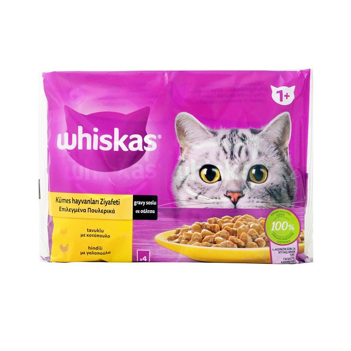 Whiskas γατοτροφή επιλεγμένα πουλερικά σε σάλτσα 4x85gr