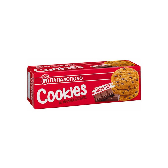 Παπαδοπούλου μπισκότα cookies με κομμάτια σοκολάτας 180gr