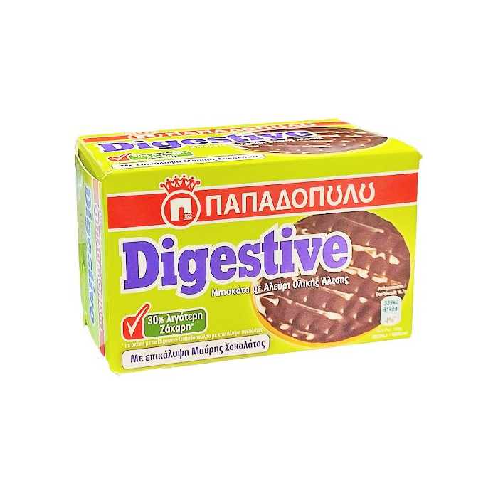 Παπαδοπούλου μπισκότα digestive με μαύρη σοκολάτα με 30% λιγότερη ζάχαρη 200gr