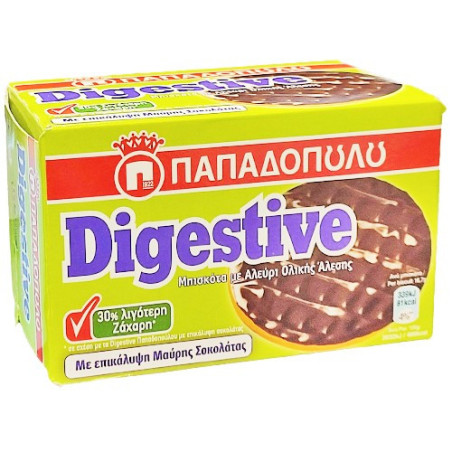 Παπαδοπούλου μπισκότα digestive με μαύρη σοκολάτα με 30% λιγότερη ζάχαρη 200gr