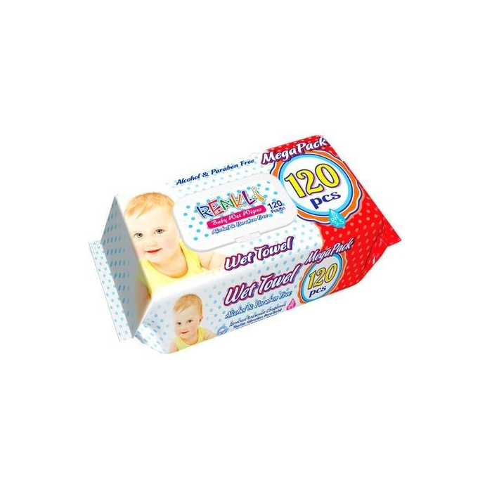 Renkli μωρομάντηλα με καπάκι premium baby 120τεμ Renkli - 1