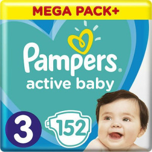 Pampers active baby πάνες με αυτοκόλλητο νο3 6-10kg 152τεμ