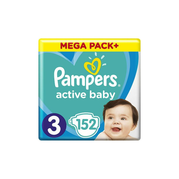 Pampers active baby πάνες με αυτοκόλλητο νο3 6-10kg 152τεμ