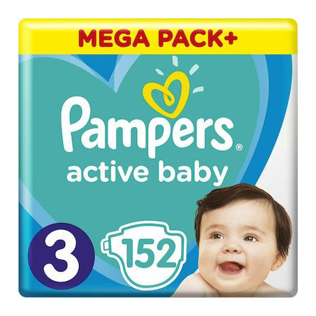 Pampers active baby πάνες με αυτοκόλλητο νο3 6-10kg 152τεμ