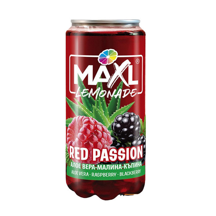 Maxr λεμονάδα red passion με αλόη, βατόμουρο & μαύρο μούρο 330ml