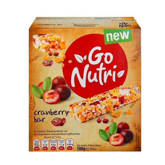 Go nutri μπάρες δημητριακών με cranberry 6x30gr