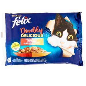 Felix doobly delicious γατοτροφή ποικιλία κρεατικών σε ζελέ 4x85gr