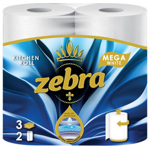 Zebra χαρτι κουζινας 2 ρολα 3φ white mega  - 1