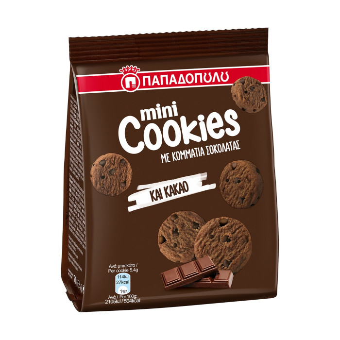 Παπαδοπούλου μπισκότα mini cookies με κομμάτια μαύρης σοκολάτας 70gr