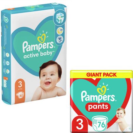 Pampers active baby βρεφικές πάνες No3 6-10kg 82τεμ + pants No3 6-11kg 76τεμ