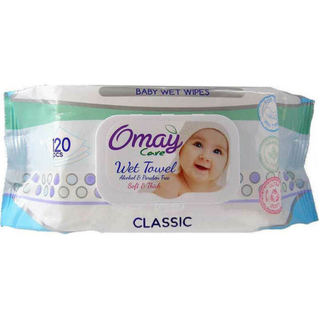 OMAY μωρομάντηλα με καπάκι Classic 120τεμ