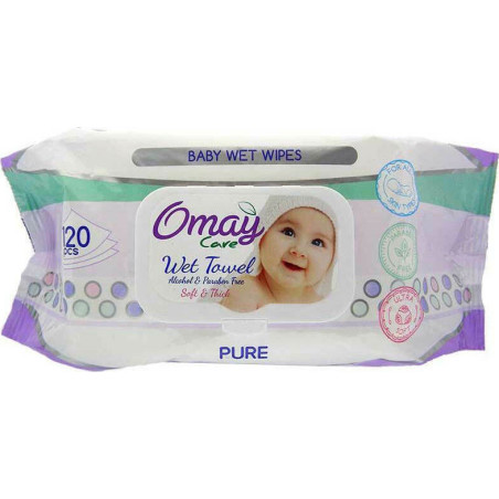 Omay μωρομάντηλα pure με καπάκι 120τεμ