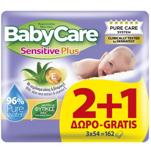 Babycare μωρομαντηλα 3x54τεμ sensitive plus 2+1 δωρο  - 1