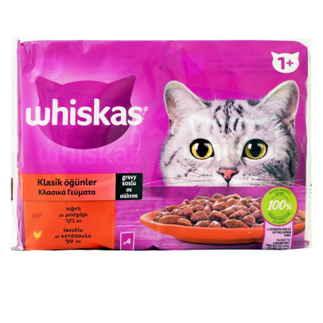 Whiskas γατοτροφη επιλεγμενο κρεας σε σαλτσα 4x85gr, Whiskas - 1