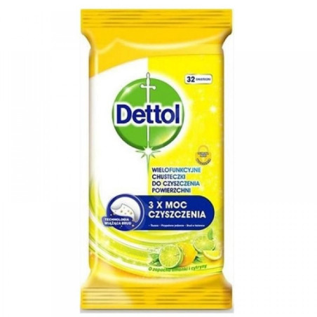 Dettol υγρά αντιβακτηριδιακά πανάκια με λεμόνι 32τεμ