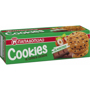 Παπαδοπούλου μπισκότα cookies με κομμάτια σοκολάτας & φουντουκιού 180gr Παπαδοπούλου - 1