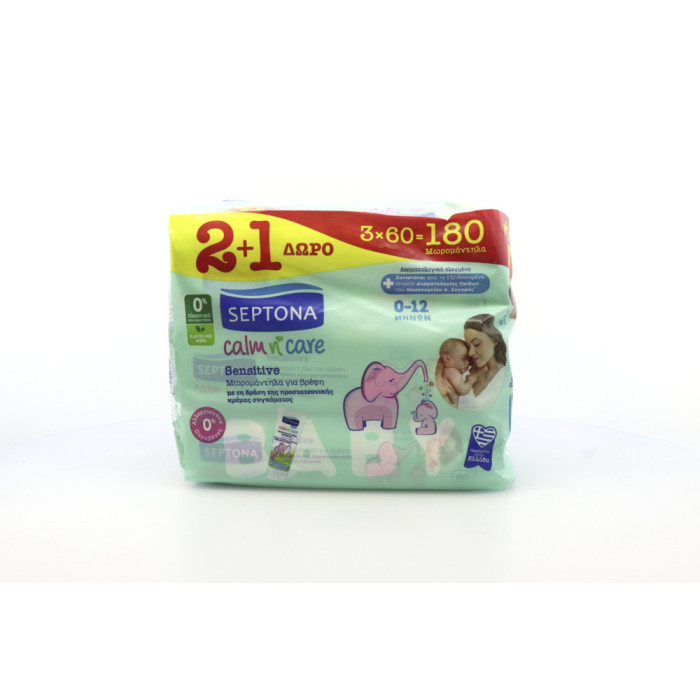 Septona calm n care μωρομάντηλα sensitive baby 3x60τεμ