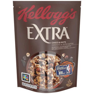 Kellogg's δημητριακά extra μπουκιές βρώμης με σοκολάτα και ξηρούς καρπούς 500gr