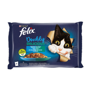 Felix doobly delicious γατοτροφή ποικιλία ψαρικών σε ζελέ 4x85gr