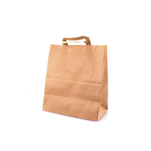 Τσάντα χάρτινη κραφτ καφέ με πλακέ χερούλι 22x10x28cm 250τεμ  - 1