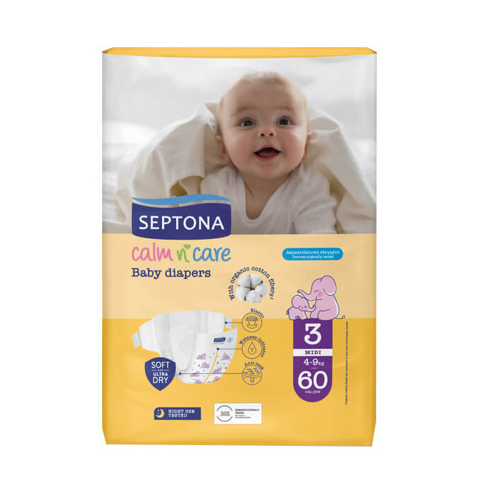 SEPTONA CALM N' CARE BABY DIAPERS MIDI No 3 (60τεμ.) - (4-9kg)