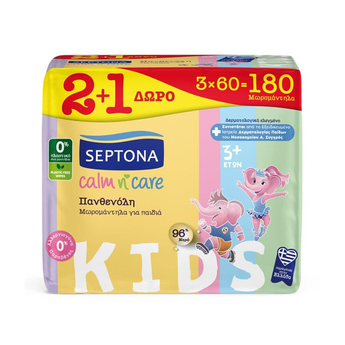 Septona calm n care μωρομάντηλα πανθενόλη kids 3x60τεμ