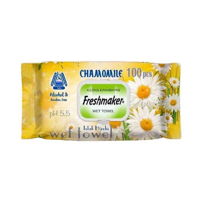 FRESHMAKER μωρομάντηλα με καπάκι Χαμομήλι 100τεμ