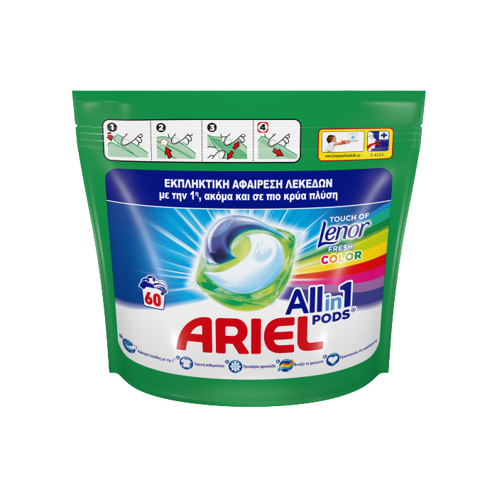 Ariel υγρές κάψουλες all in 1 pods lenor color 60τεμ