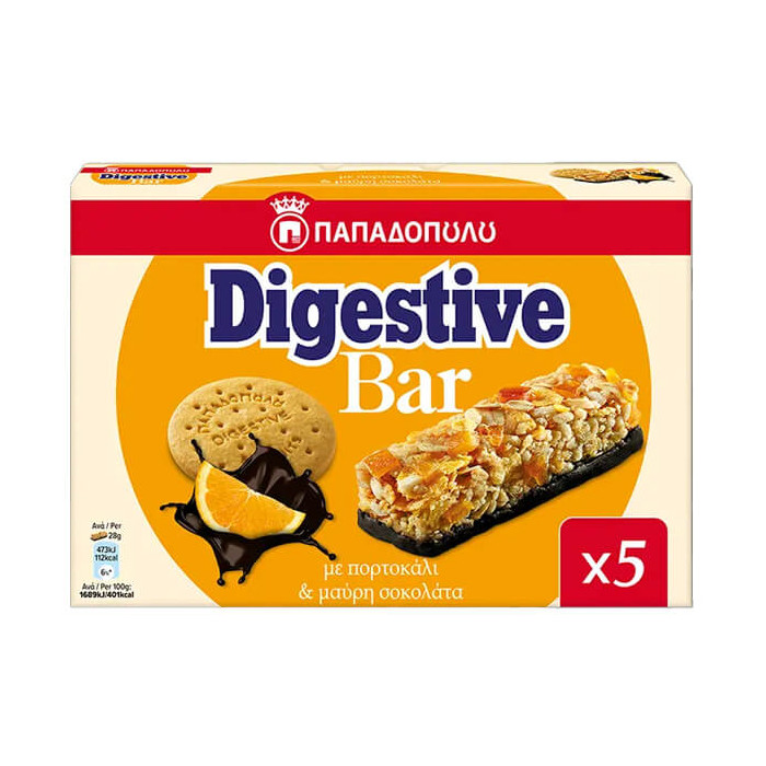 ΠΑΠΑΔΟΠΟΥΛΟΥ DIGESTIVE BARS (5x28gr.) - (ΠΟΡΤΟΚΑΛΙ)