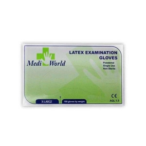 MEDI-WORLD ΓΑΝΤΙΑ ΕΞΕΤΑΣΤΙΚΑ LATEX POWDERED (100τεμ) - (X-LARGE)