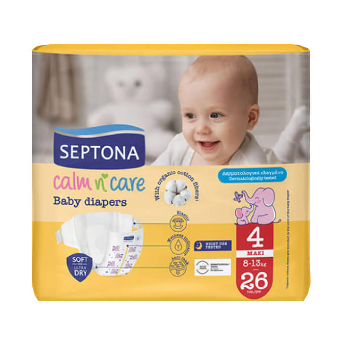 SEPTONA CALM N' CARE BABY DIAPERS MAXI No 4 (26τεμ.) - (8-13kg)