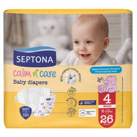 SEPTONA CALM N' CARE BABY DIAPERS MAXI No 4 (26τεμ.) - (8-13kg)