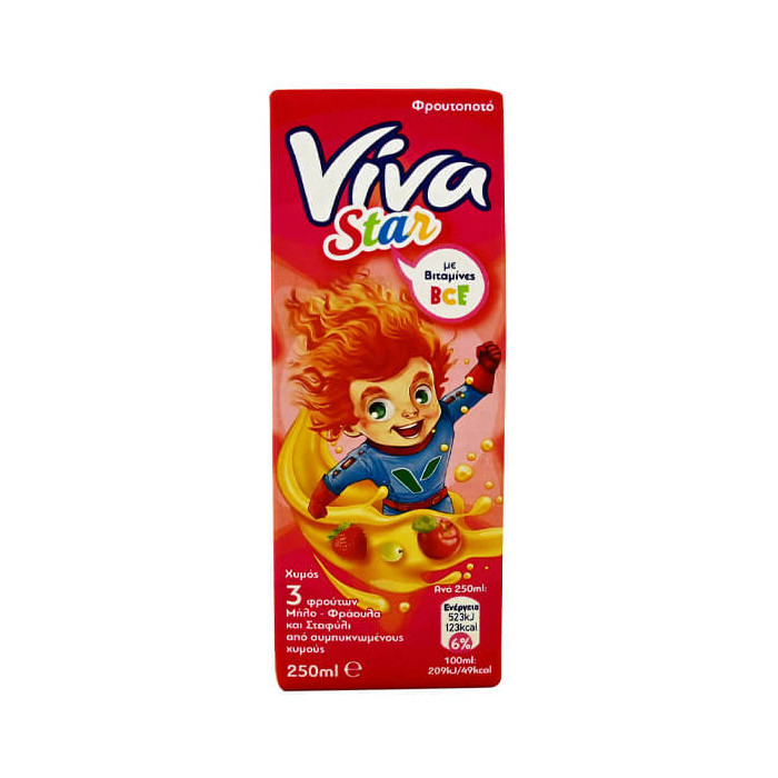 VIVA STAR 250ml - (ΜΗΛΟ-ΦΡΑΟΥΛΑ-ΣΤΑΦΥΛΙ ΦΡΟΥΤΟΠΟΤΟ)