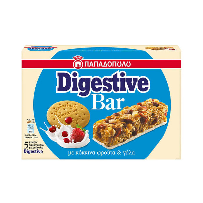 ΠΑΠΑΔΟΠΟΥΛΟΥ DIGESTIVE BARS (5x28gr.) - (ΓΑΛΑ & ΦΡΟΥΤΑ)