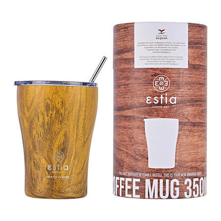 Estia coffee mug ποτήρι θερμός ανοξείδωτο BPA Free με καλαμάκι free sekoya 350ml