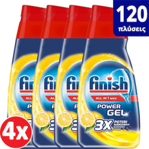 Finish καθαριστικό πλυντηρίου πιάτων gel λεμόνι 4x30μεζ 4x600ml