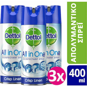 Dettol υγρό απολυμαντικό spray all in one crisp linen 3x400ml